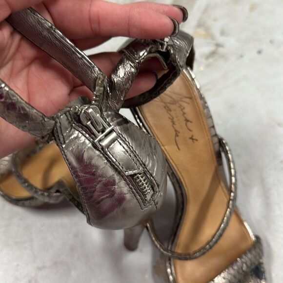 Badgley Mishka Elegant Silver High Heel Sandals - Size 8.5 Snake Skin - Picture 4 of 5